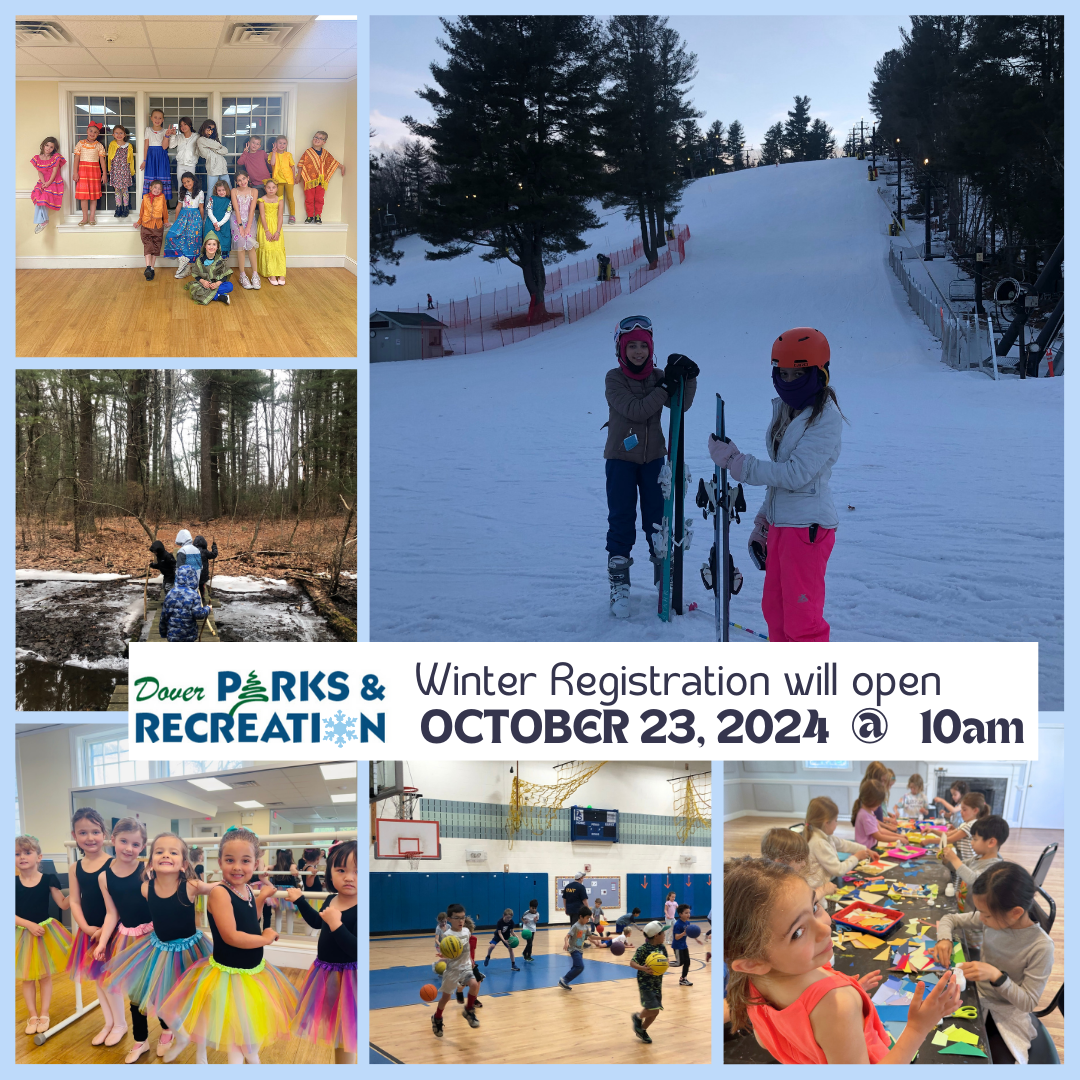 Photos of children attending programing, text Winter Registration Begins 10/23