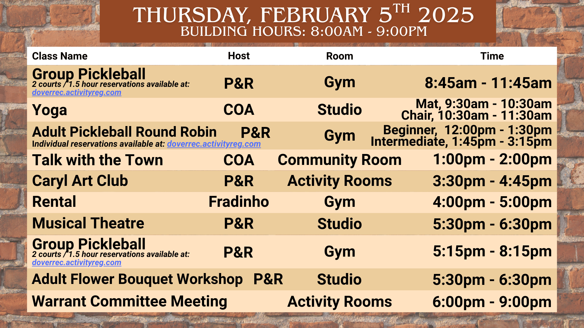  (all text) Community Center Schedule, 2/5